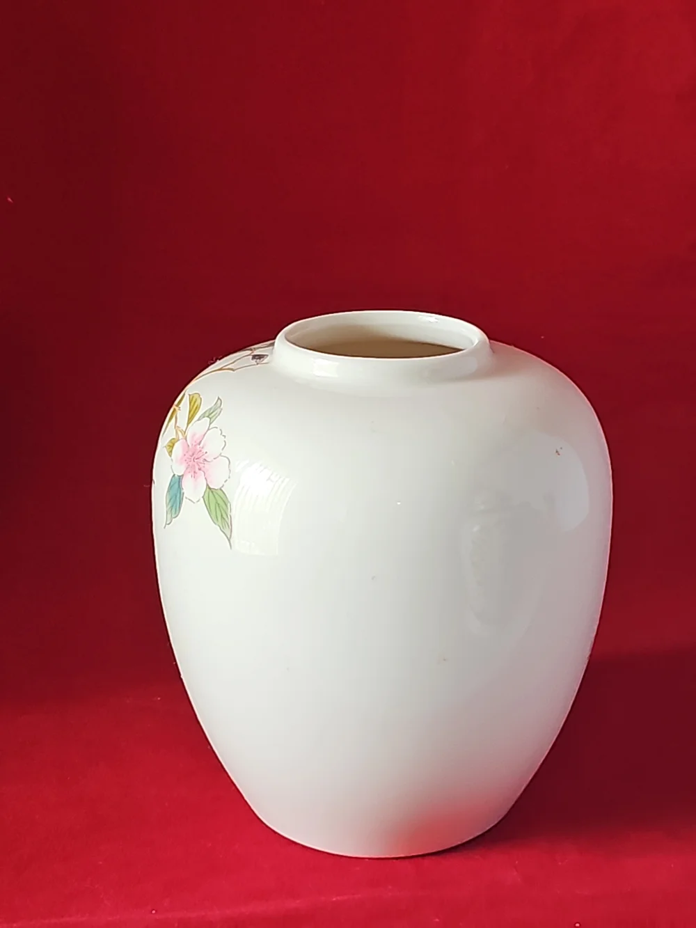 Vintage White Porcelain Bird & Floral Decorative Vase